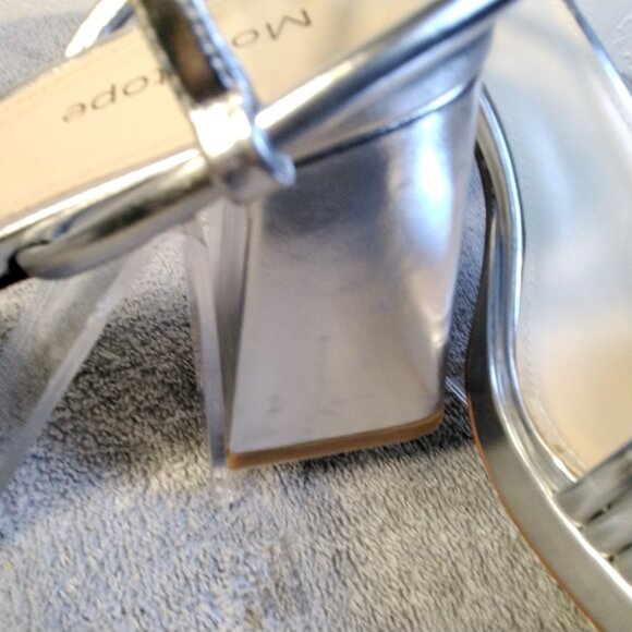Chic & Modern Modatope Silver Metallic Block Heels Size 10 Ankle Strap Platform - Picture 11 of 16